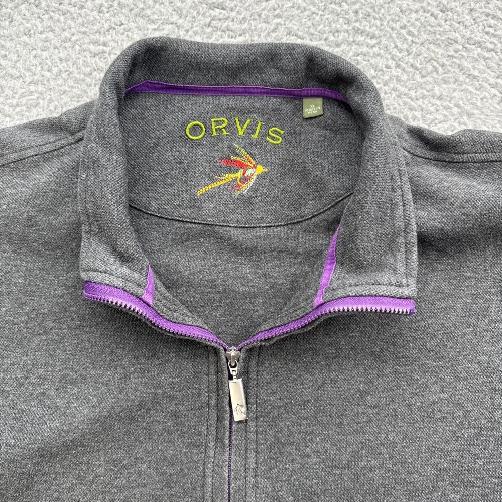 Orvis 1/4 Zip Pullover Mens XL Gray Solid Pima Cotton Mock Neck Sweater
